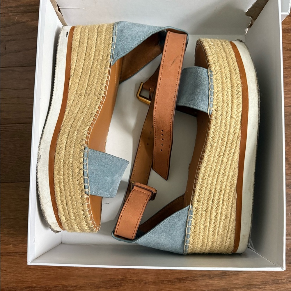 See by Chloe Glyn Espadrille Flatform Sandals Blue 39
